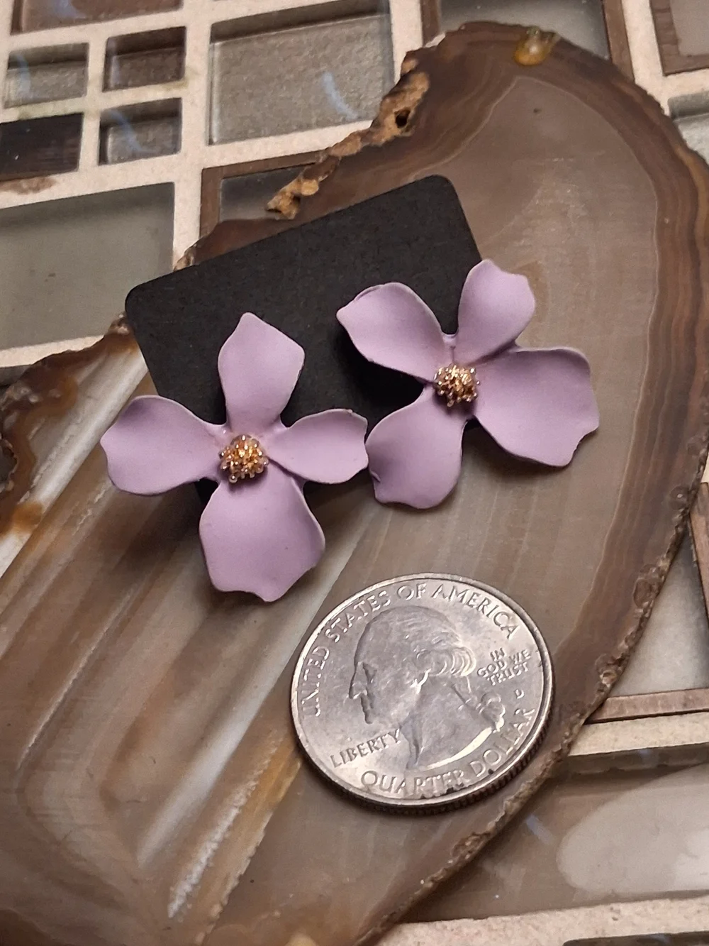 Artisan Lavender Floral Petal Stud Earrings - Women Jewelry